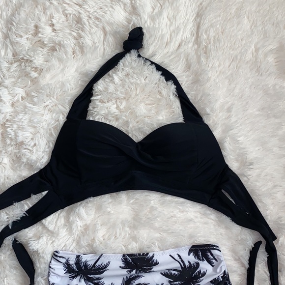 Women Vintage Swimsuit Two Piece Retro Halter Ruched High Waist Bikini XS - Picture 4 of 7